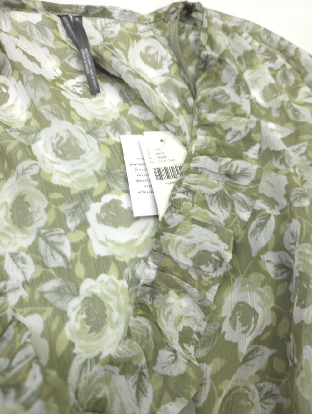 New Anthropologie Loverly Grey Green Floral Ruffle V-Neck Mini Dress Sz M - Picture 9 of 11